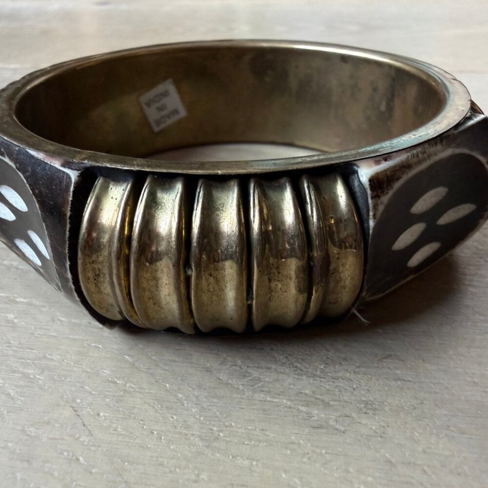 Avant Garde Cyber Boho Mixed Material Chunky Brass Bangle Bracelet